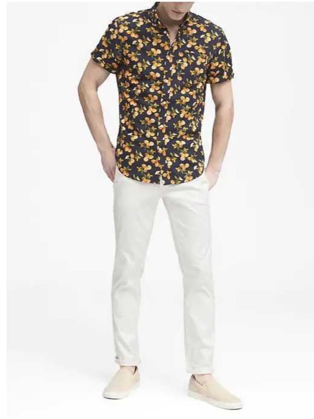 Banana Republic Luxe Stretch Poplin Short Sleeve Lemon Button-Up Shirt